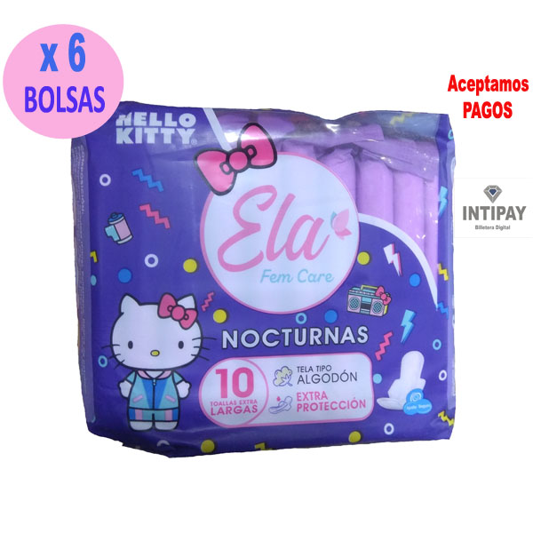 Toalla higiénica Ela Fem Care NOCTURNAS  x 6 Bolsas